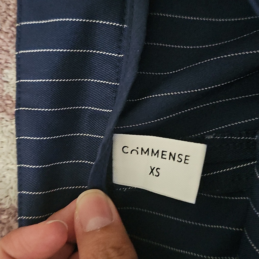 Commense Navy Pinstripe Pleated Wide-Leg Pants - Picture 4 of 6